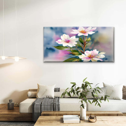 Pink Watercolor Spring Flowers Watercolor Paint Background Floral Wall Art Canvas Office Home Room Framed 120x60cm