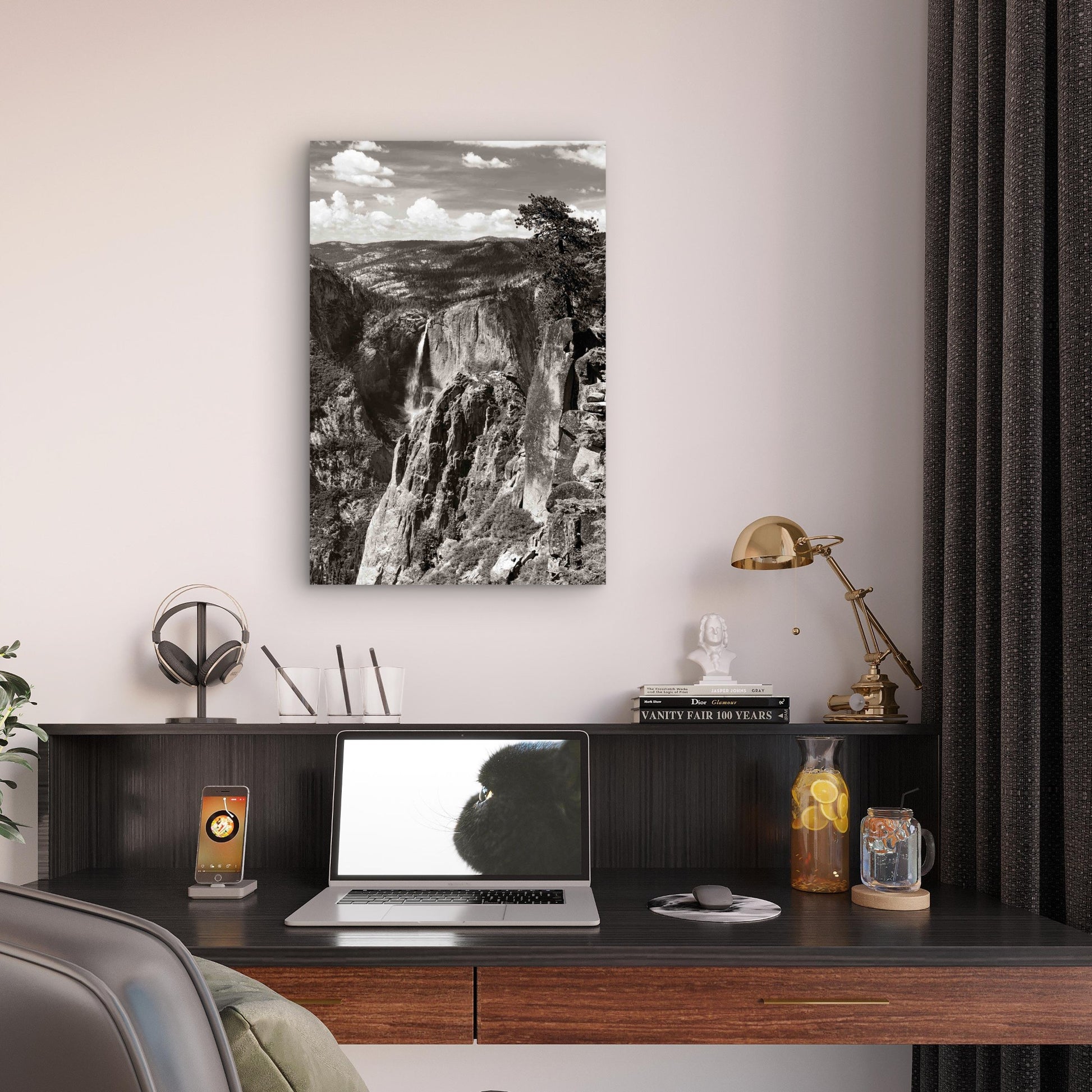 Yosemite Mountain Ridge With Waterfall 60x90cm Metal Print Ready to Hang