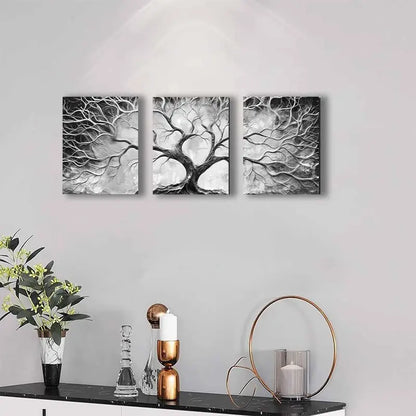 3pcs Black And White Tree Wall Art Metal Print Ready to Hang Art - Bella Home Decor