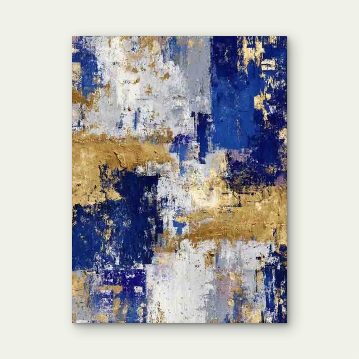White and Golden Tones, Blue, Abstract 60x90cm Metal Print Ready to Hang