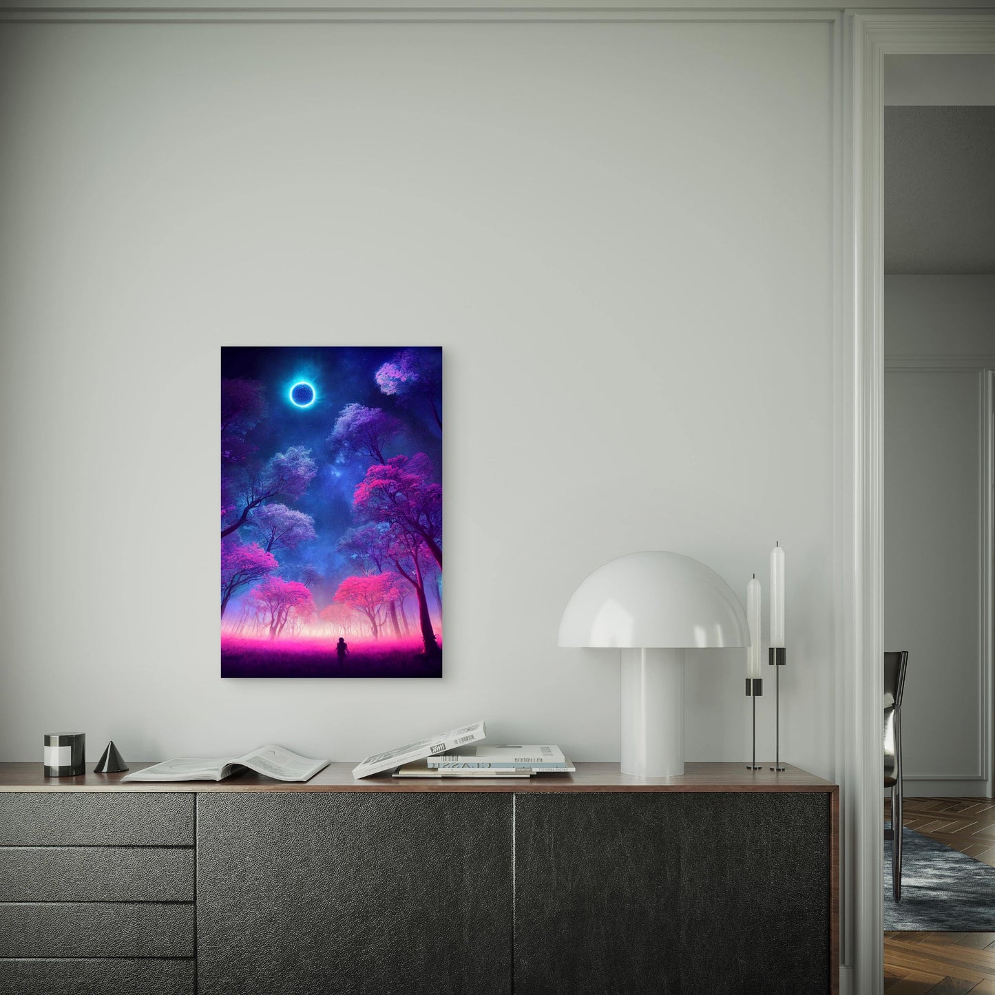 Illustration Fantasy Neon Forest Glowing  60x90cm Metal Print Ready to Hang