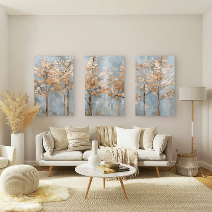3pcs Abstract Gold Tree Blue Grey Woodland  Wall Art Set Canvas Framed 60x90cm - High Quality Print 100% Australian Made Wall Canvas Ready to Hang