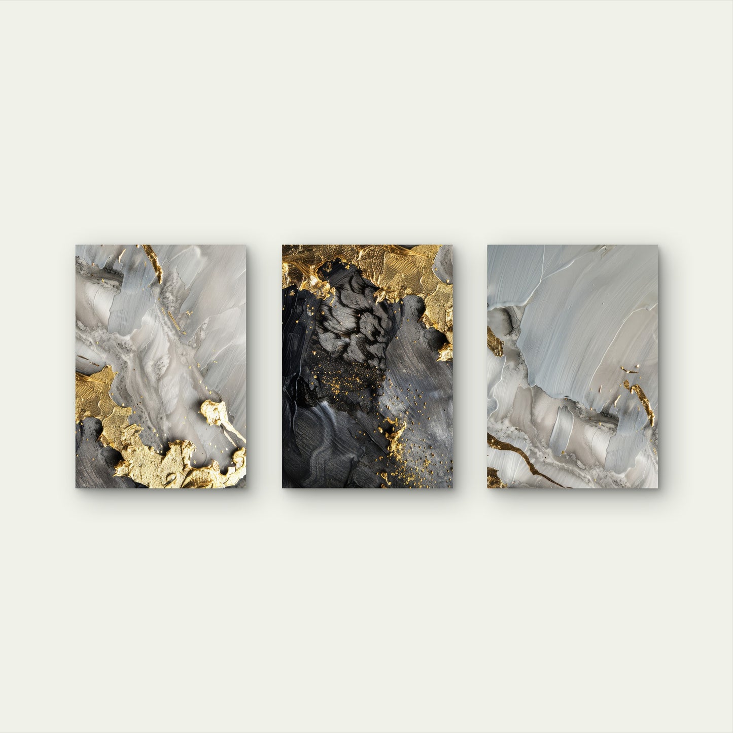 3pcs Abstract Gold Foil Black Grey Marble  Wall Art Set Canvas Framed 40x60cm - High Quality Print 100% Australian Made Wall Canvas Ready to Hang