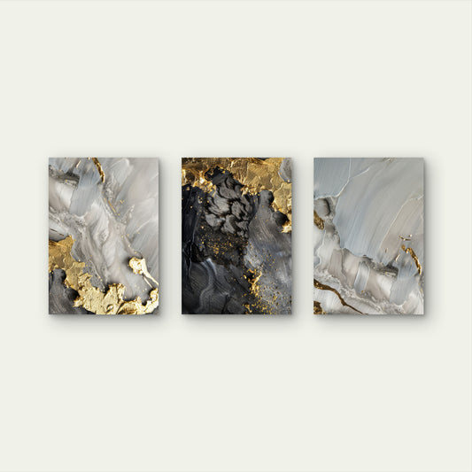 3pcs Abstract Gold Foil Black Grey Marble  Wall Art Set Canvas Framed 40x60cm - High Quality Print 100% Australian Made Wall Canvas Ready to Hang
