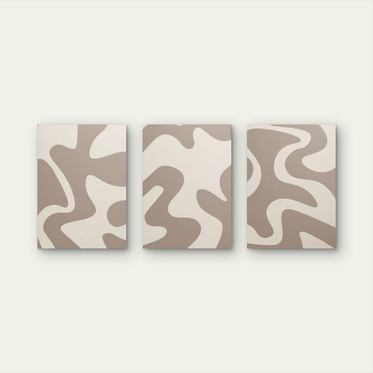3pcs Minimalist Beige Cream Abstract Wavy Fluid Neutral Japandi Wall Art Set Canvas Framed 50x70cm - High Quality Print 100% Australian Made Wall Canvas Ready to Hang