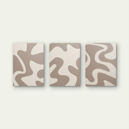 3pcs Minimalist Beige Cream Abstract Wavy Fluid Neutral Japandi Wall Art Set Canvas Framed 60x90cm - High Quality Print 100% Australian Made Wall Canvas Ready to Hang