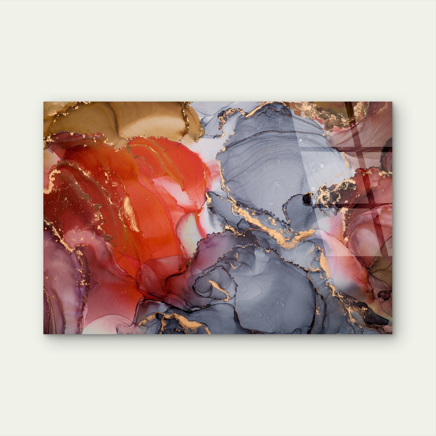 Abstract Orange Grey Gold Ink Art Glass Printing Wall Art Australian Made