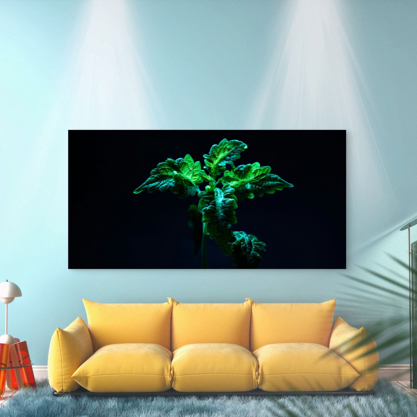 Small green plant glows Bright Wall Art Canvas Office Home Room Framed 120x60cm
