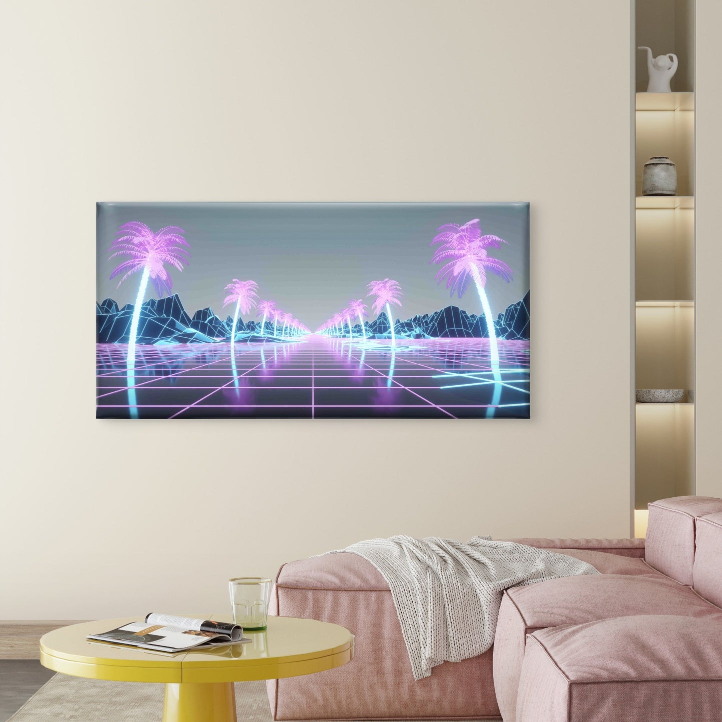 Futuristic Synthwave Background Wall Art Canvas Office Home Room Framed 120x60cm - Bella Home Decor