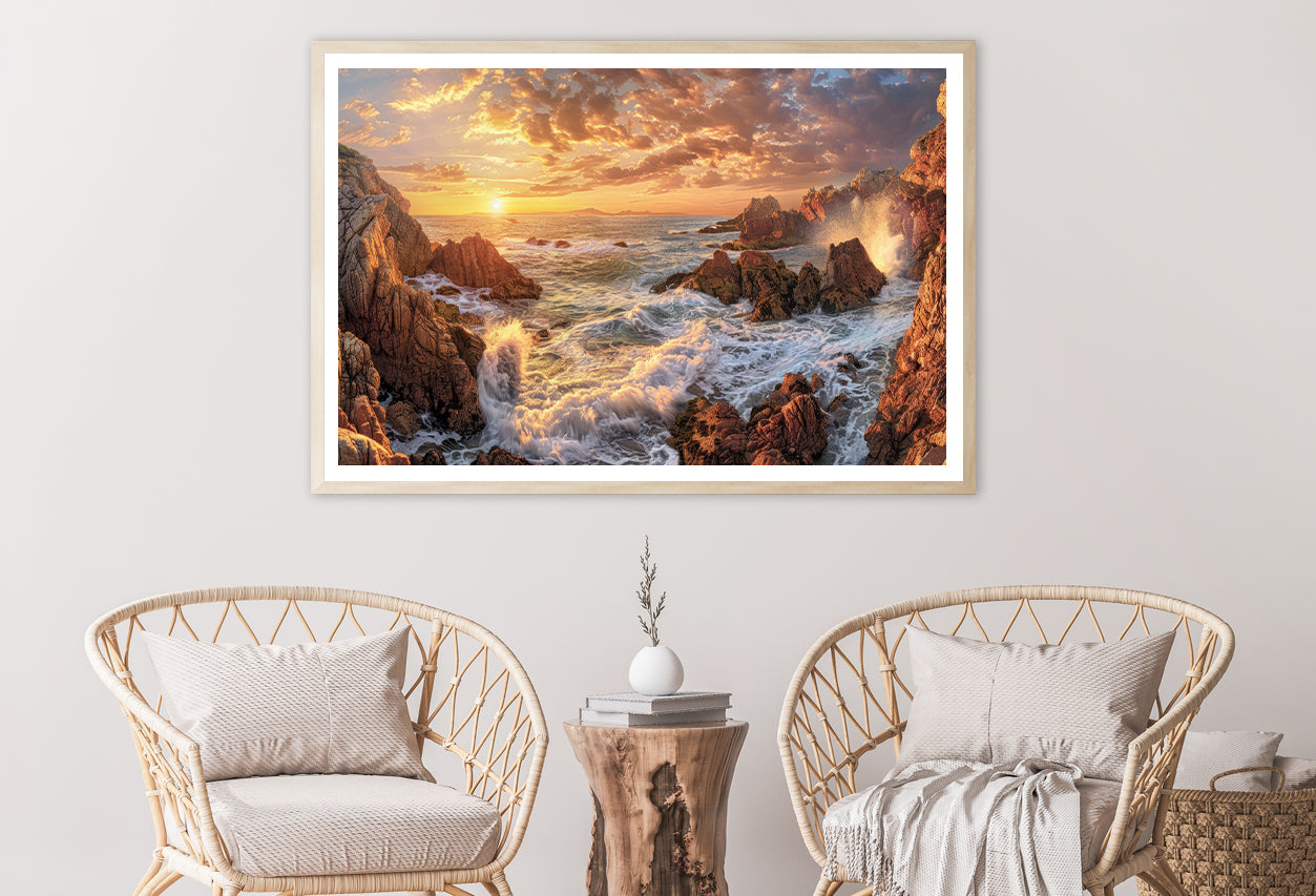 Rocky Coastline at Sunset with Waves Home Decor Premium Quality Poster Print Choose Your Sizes - Bella Home Decor