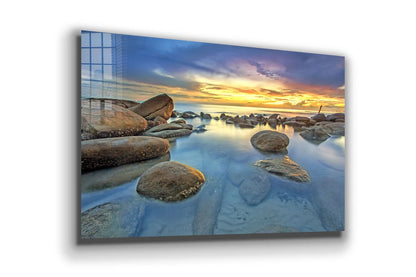 Rocks on Sea Sunset Sky UV Direct Aluminum Print Australian Made Quality