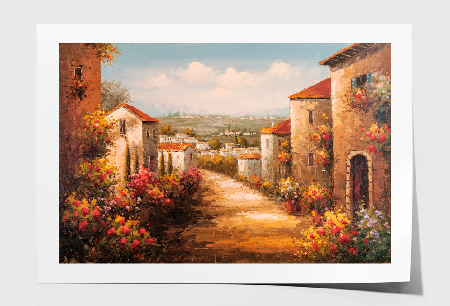 House By The Sea, Colorful Flowers Oil Painting Wall Art Limited Edition High Quality Print Unframed Roll Canvas None