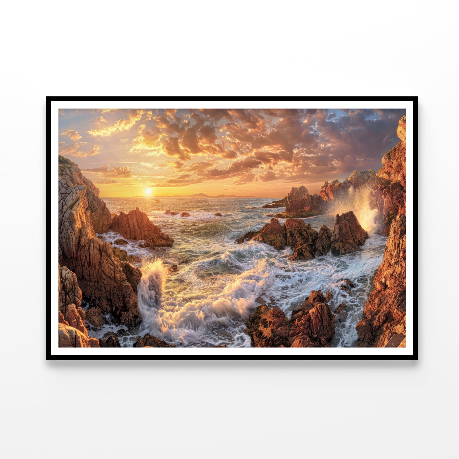 Rocky Coastline at Sunset with Waves Home Decor Premium Quality Poster Print Choose Your Sizes - Bella Home Decor