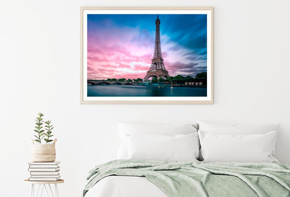 Eiffel Tower From Seine River with Evening Purple Blue Sky Home Decor Premium Quality Poster Print Choose Your Sizes