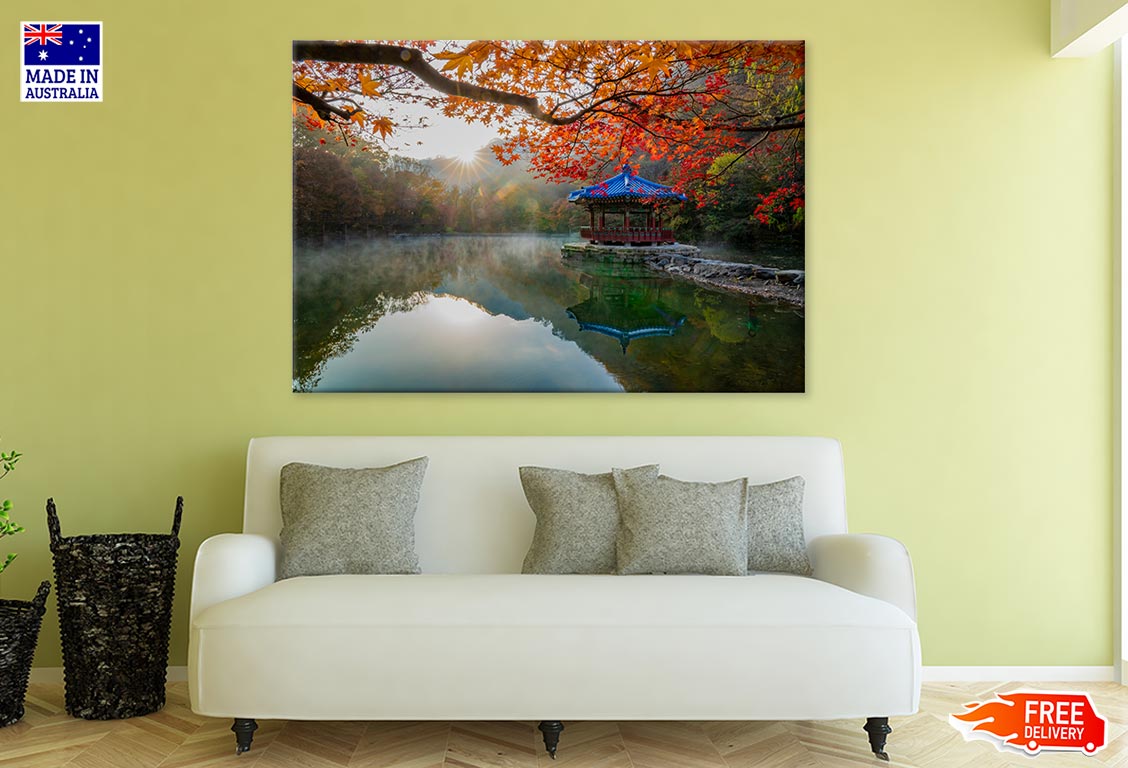 Autumn Leaves On Shore Of The Lake Print 100% Australian Made