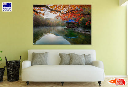 Autumn Leaves On Shore Of The Lake Print 100% Australian Made