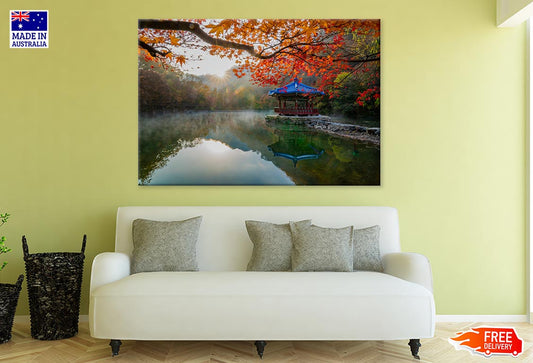 Autumn Leaves On Shore Of The Lake Print 100% Australian Made