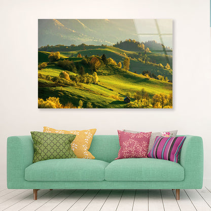 Mountainous Countryside at Sunset Acrylic Glass Print Tempered Glass Wall Art 100% Made in Australia Ready to Hang