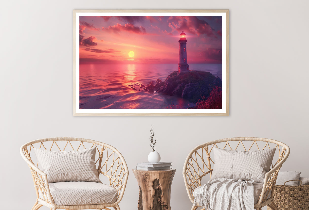 Lighthouse Standing On a Rocky Shore & Sky Home Decor Premium Quality Poster Print Choose Your Sizes - Bella Home Decor