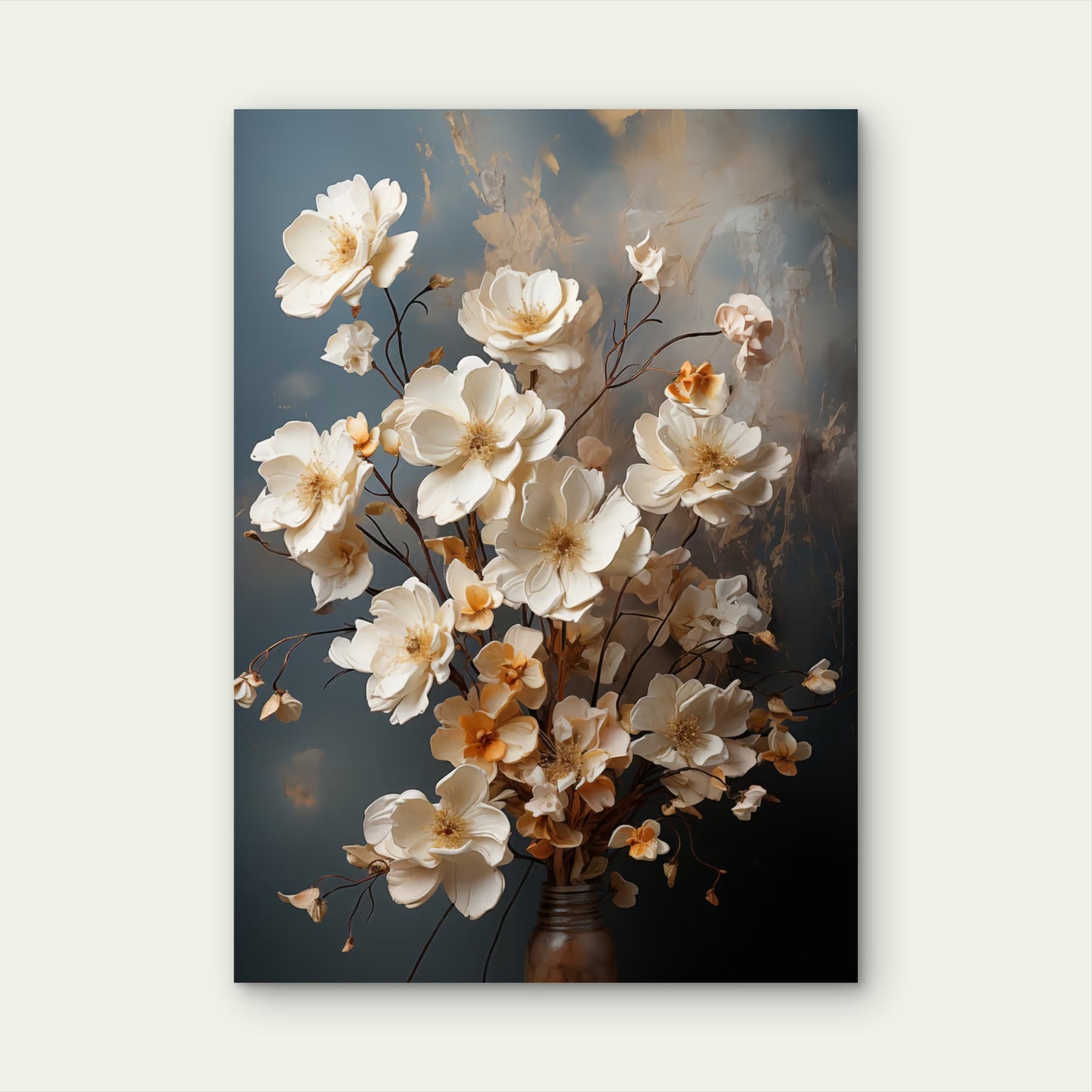 White Magnolia Floral Branch 60x90cm Metal Print Ready to Hang - Bella Home Decor