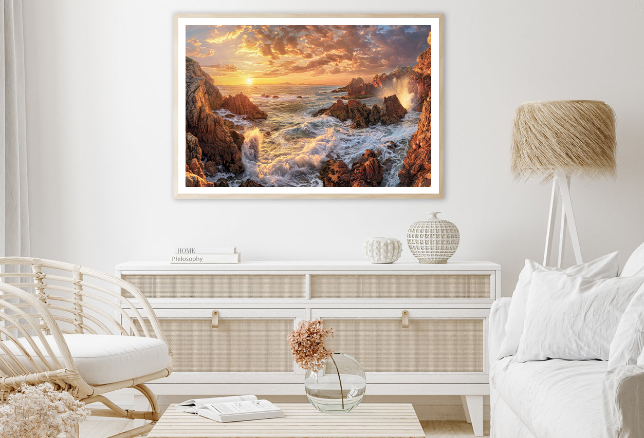 Rocky Coastline at Sunset with Waves Home Decor Premium Quality Poster Print Choose Your Sizes - Bella Home Decor