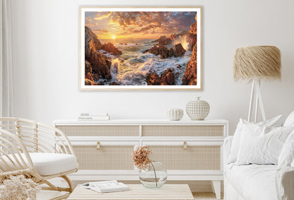 Rocky Coastline at Sunset with Waves Home Decor Premium Quality Poster Print Choose Your Sizes - Bella Home Decor