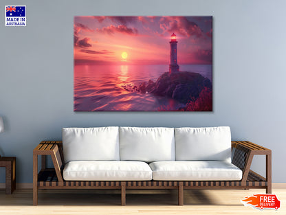 Lighthouse Standing On a Rocky Shore & Sky Print 100% Australian Made - Bella Home Decor