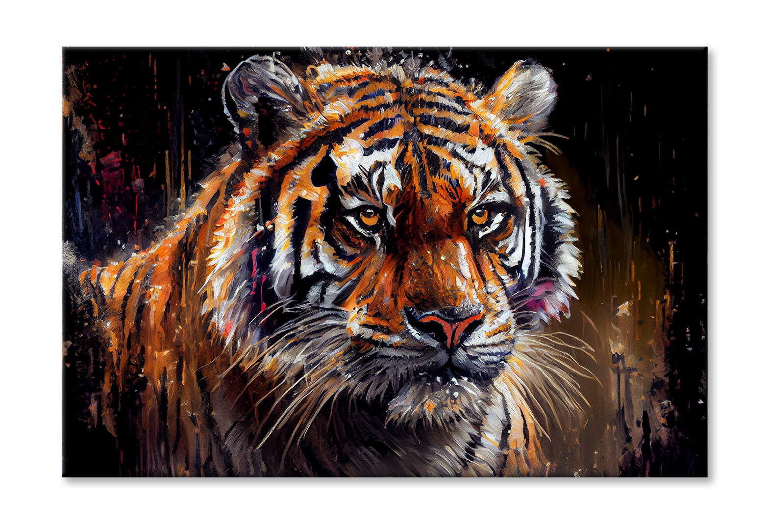 Tiger Face Closeup Watercolor Painting Wall Art Limited Edition High Quality Print Stretched Canvas None