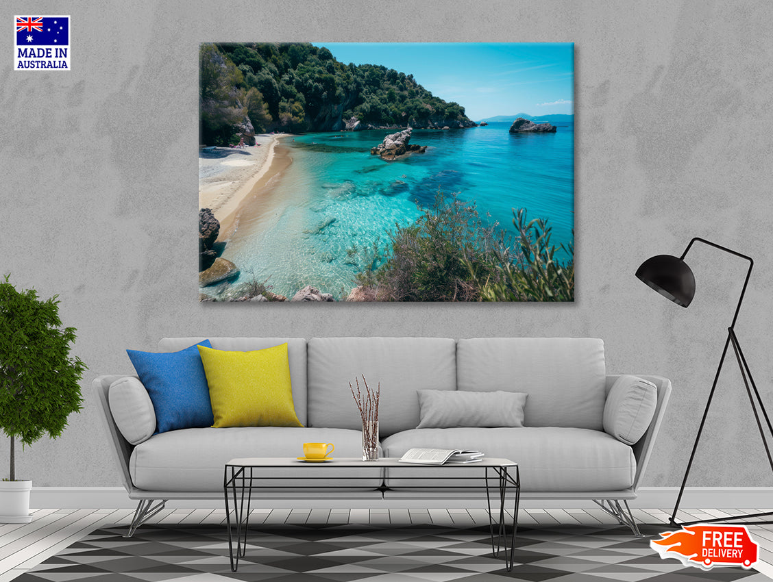 Beach, Blue Ocean and a Rocky Shore Print 100% Australian Made - Bella Home Decor