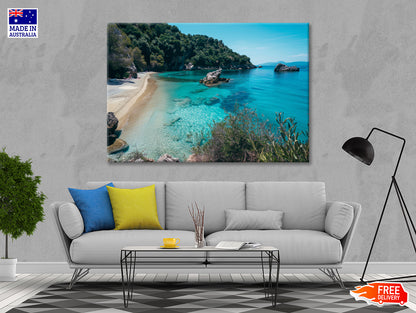 Beach, Blue Ocean and a Rocky Shore Print 100% Australian Made - Bella Home Decor