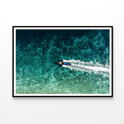 Aerial View of a Long tail Boat Sailing on a Water Home Decor Premium Quality Poster Print Choose Your Sizes