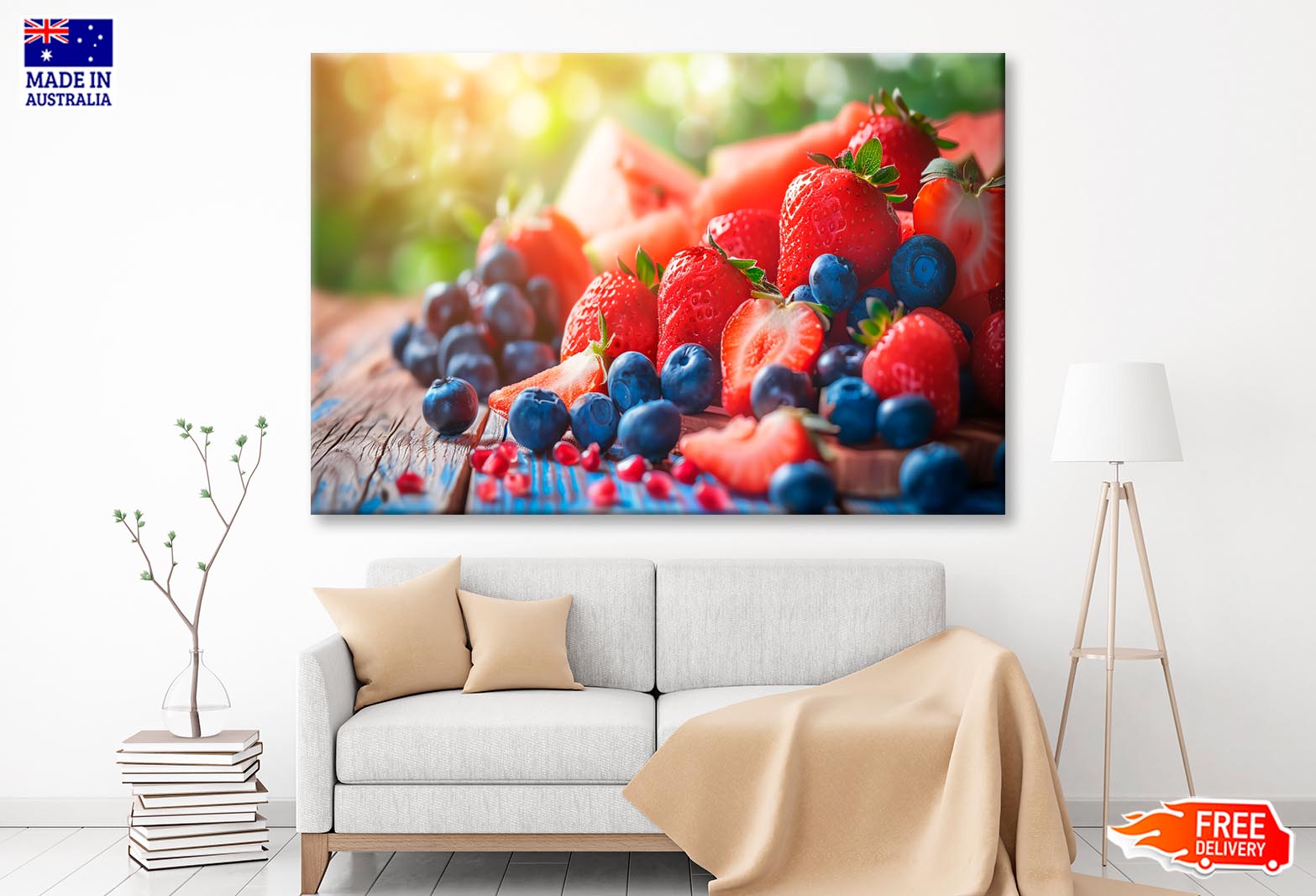 Strawberries, Blueberries, Raspberries, And Blackberries Wall Art Decor 100% Australian Made - Bella Home Decor