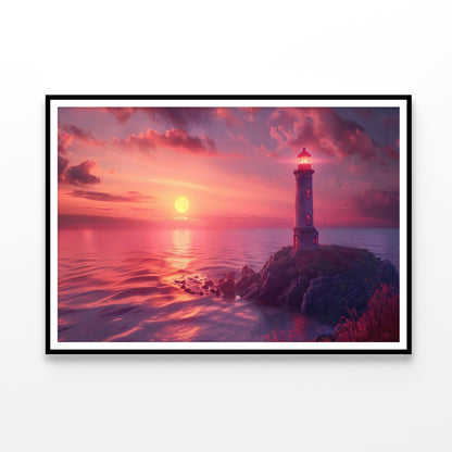 Lighthouse Standing On a Rocky Shore & Sky Home Decor Premium Quality Poster Print Choose Your Sizes - Bella Home Decor