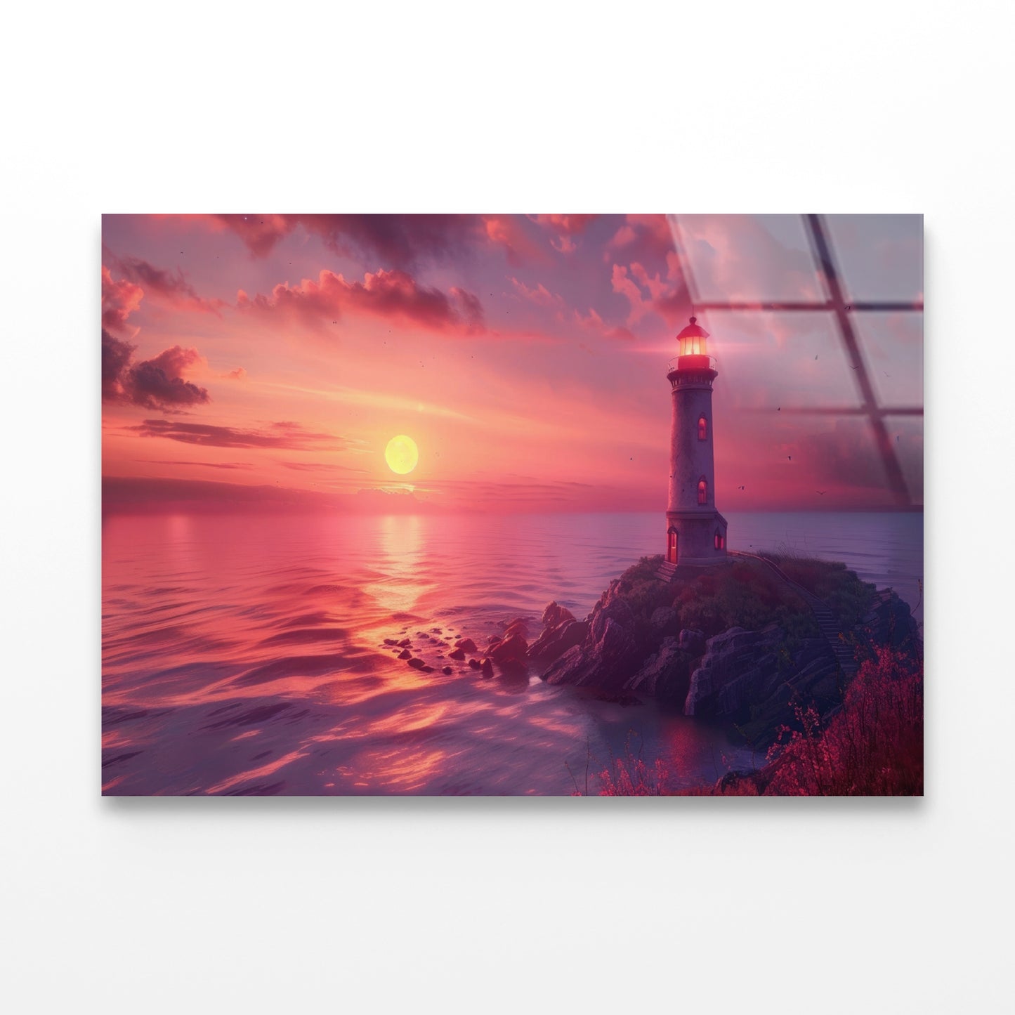 Lighthouse Standing On a Rocky Shore & Sky Acrylic Glass Print Tempered Glass Wall Art 100% Made in Australia Ready to Hang - Bella Home Decor
