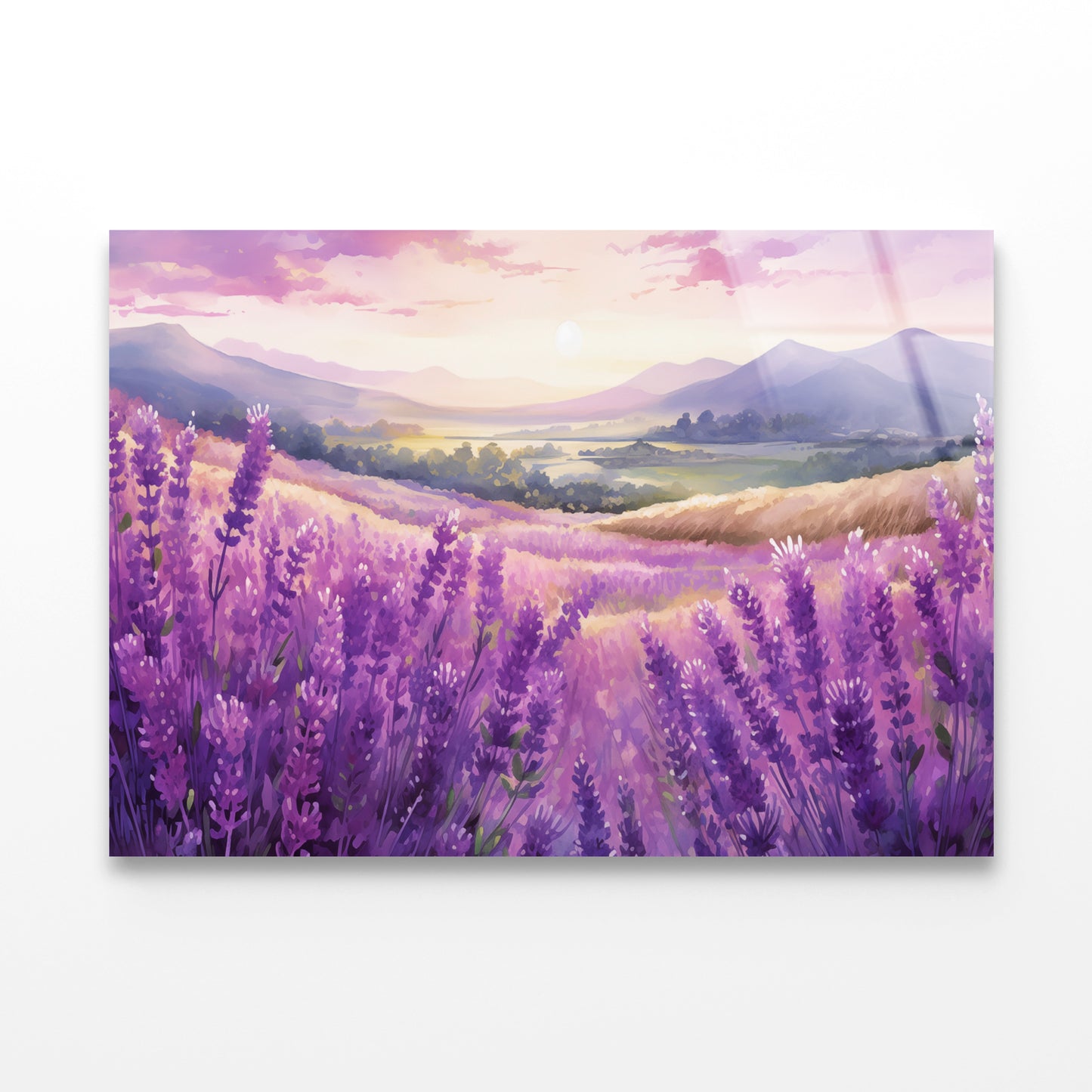 Field Of Purple Flowers, Sky & Mountains Acrylic Glass Print Tempered Glass Wall Art 100% Made in Australia Ready to Hang - Bella Home Decor