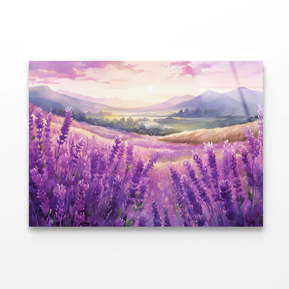 Field Of Purple Flowers, Sky & Mountains Acrylic Glass Print Tempered Glass Wall Art 100% Made in Australia Ready to Hang - Bella Home Decor