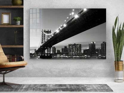 Bridge Night Lights B&W UV Direct Aluminum Print Australian Made Quality