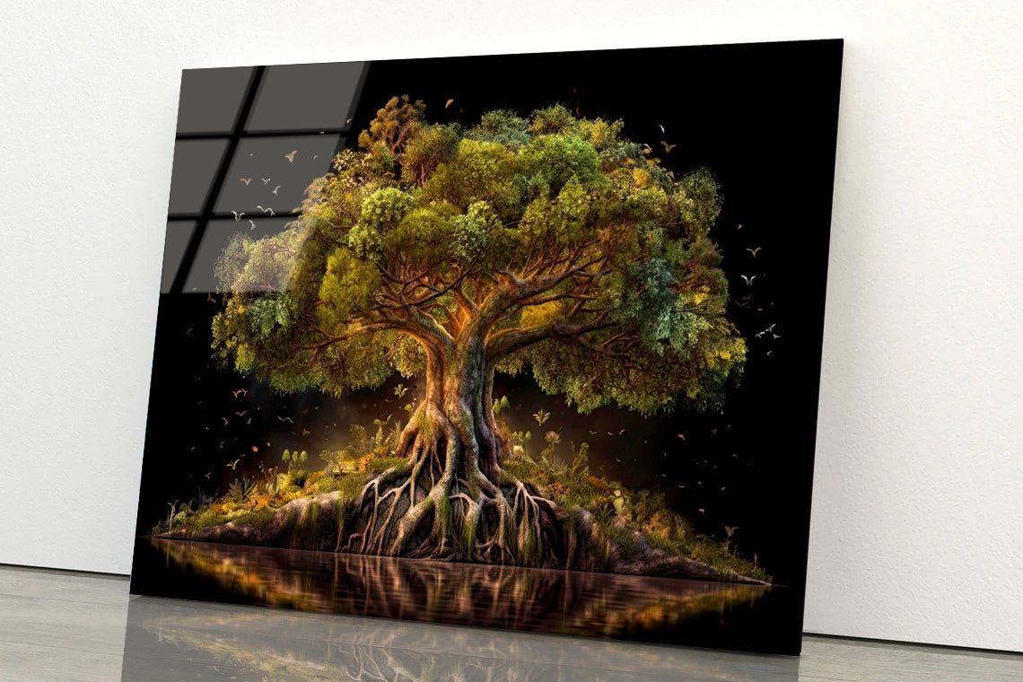 Massive Tree with Roots Near Lake Acrylic Glass Print Tempered Glass Wall Art 100% Made in Australia Ready to Hang - Bella Home Decor