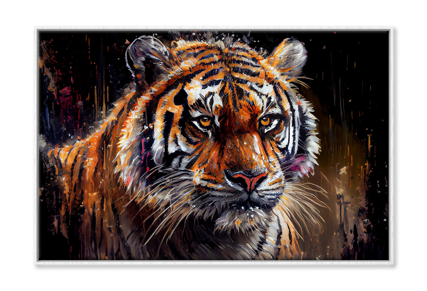 Tiger Face Closeup Watercolor Painting Wall Art Limited Edition High Quality Print Canvas Box Framed White