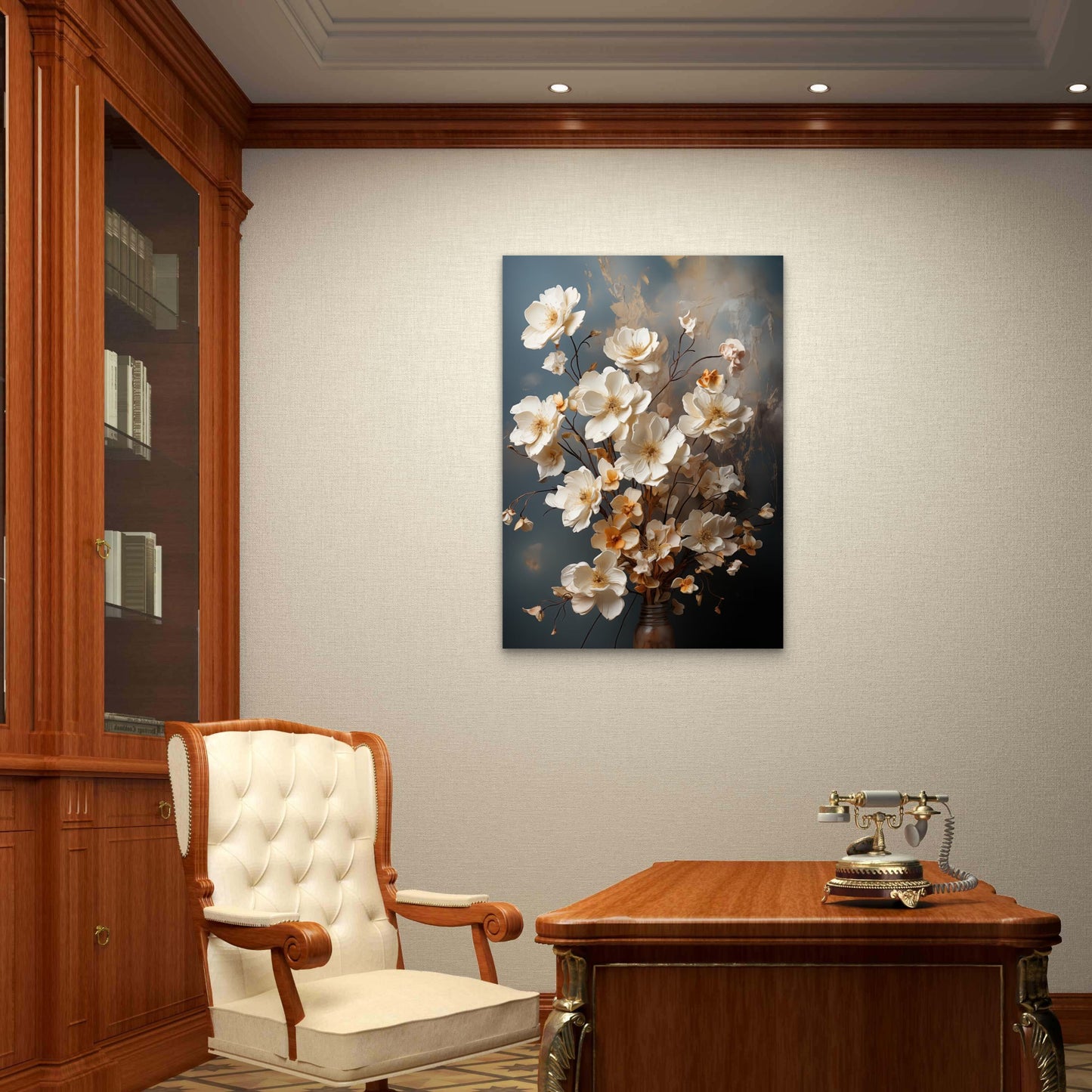 White Magnolia Floral Branch 60x90cm Metal Print Ready to Hang - Bella Home Decor