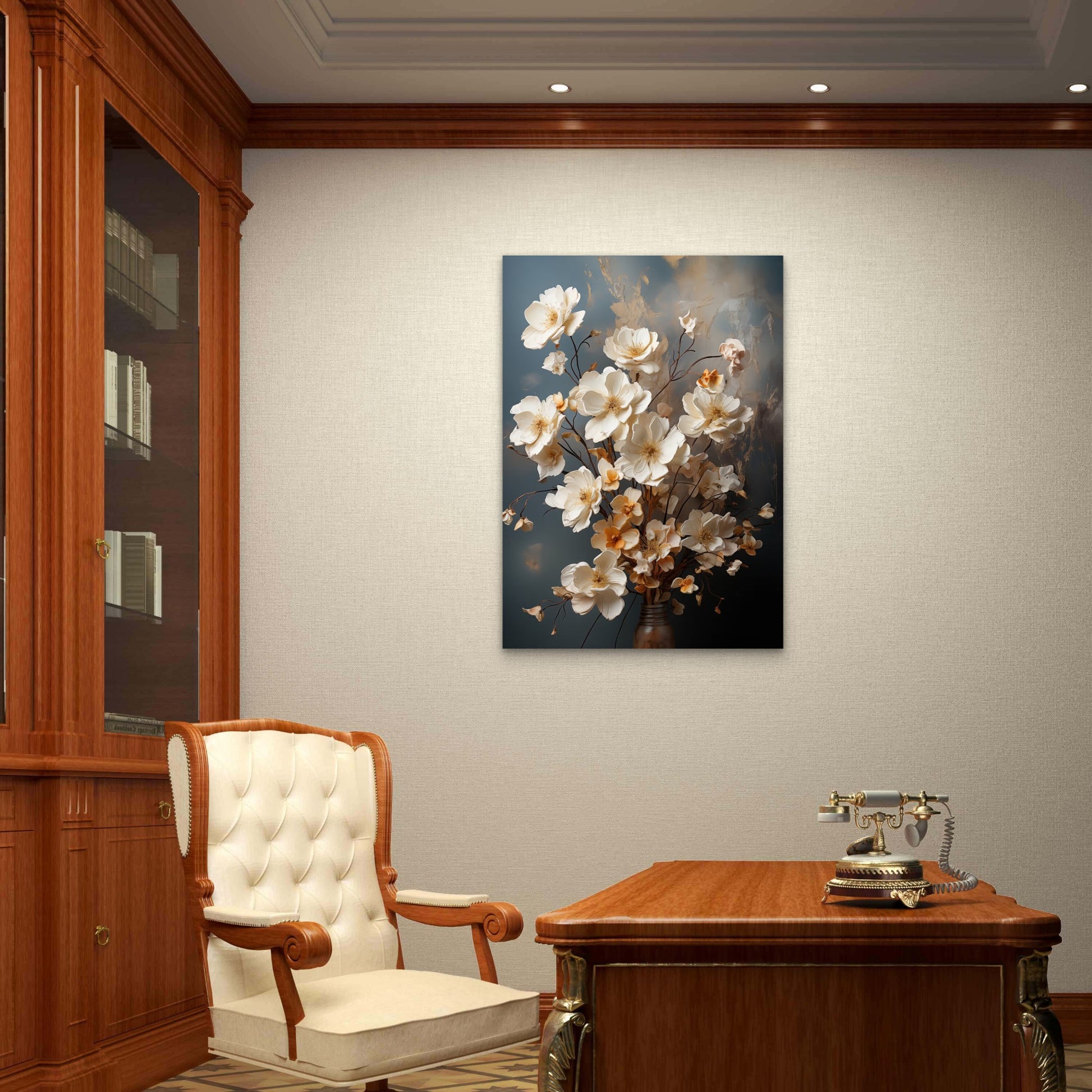 White Magnolia Floral Branch 60x90cm Metal Print Ready to Hang - Bella Home Decor