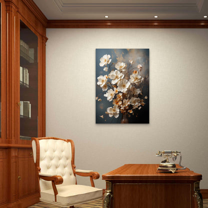 White Magnolia Floral Branch 60x90cm Metal Print Ready to Hang - Bella Home Decor