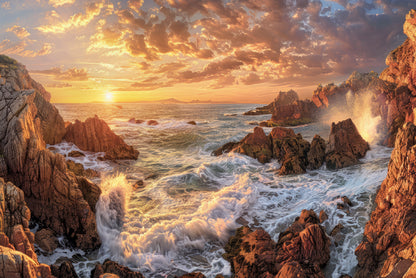 Rocky Coastline at Sunset with Waves Home Decor Premium Quality Poster Print Choose Your Sizes - Bella Home Decor