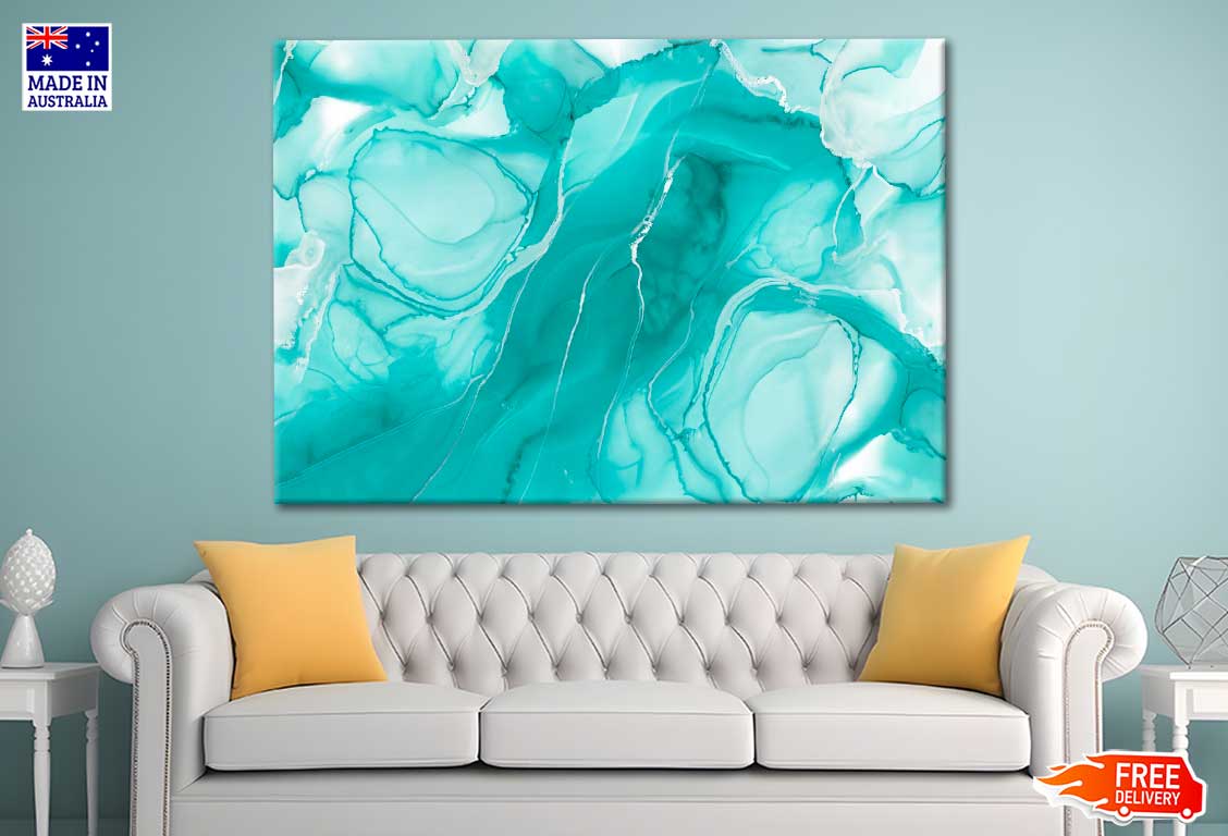 Pastel Cyan Mint Liquid Marble Watercolor Background Print 100% Australian Made