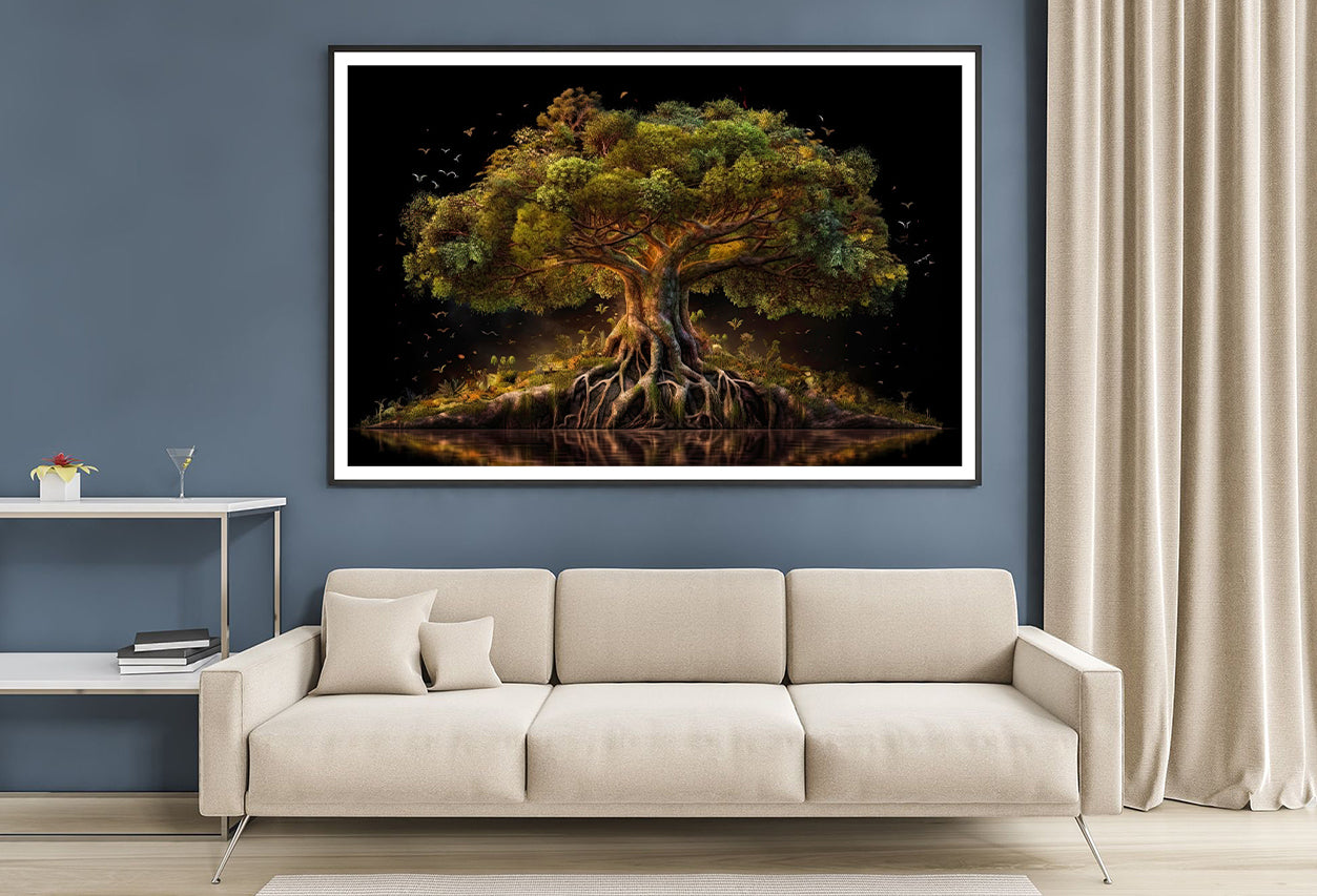 Massive Tree with Roots Near Lake Home Decor Premium Quality Poster Print Choose Your Sizes