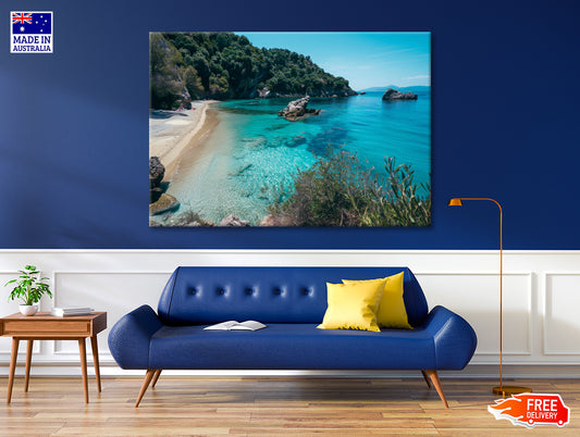 Beach, Blue Ocean and a Rocky Shore Print 100% Australian Made - Bella Home Decor