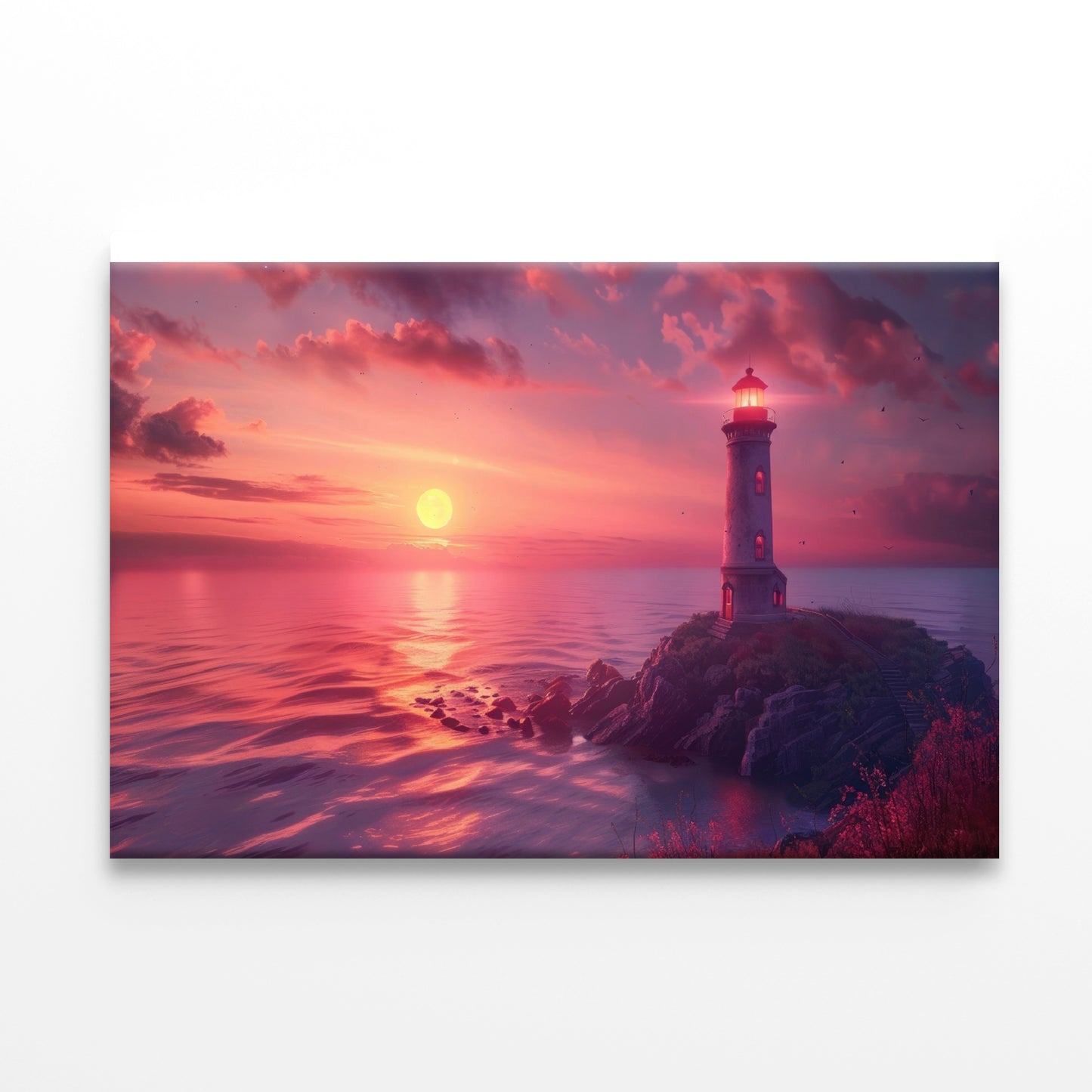 Lighthouse Standing On a Rocky Shore & Sky Print 100% Australian Made - Bella Home Decor