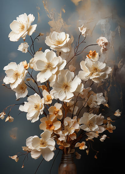 White Magnolia Floral Branch 60x90cm Metal Print Ready to Hang - Bella Home Decor
