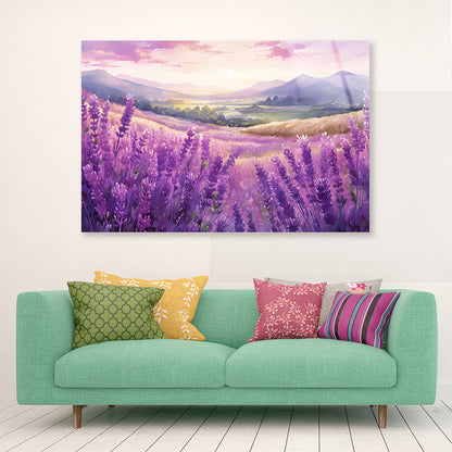 Field Of Purple Flowers, Sky & Mountains Acrylic Glass Print Tempered Glass Wall Art 100% Made in Australia Ready to Hang - Bella Home Decor
