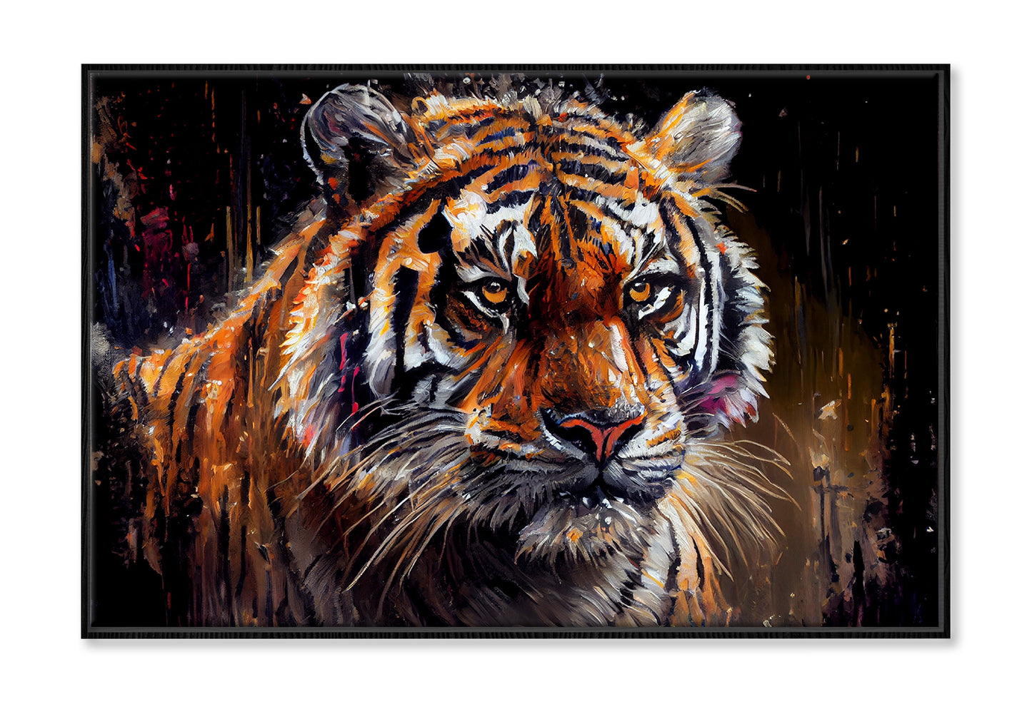 Tiger Face Closeup Watercolor Painting Wall Art Limited Edition High Quality Print Canvas Box Framed Black